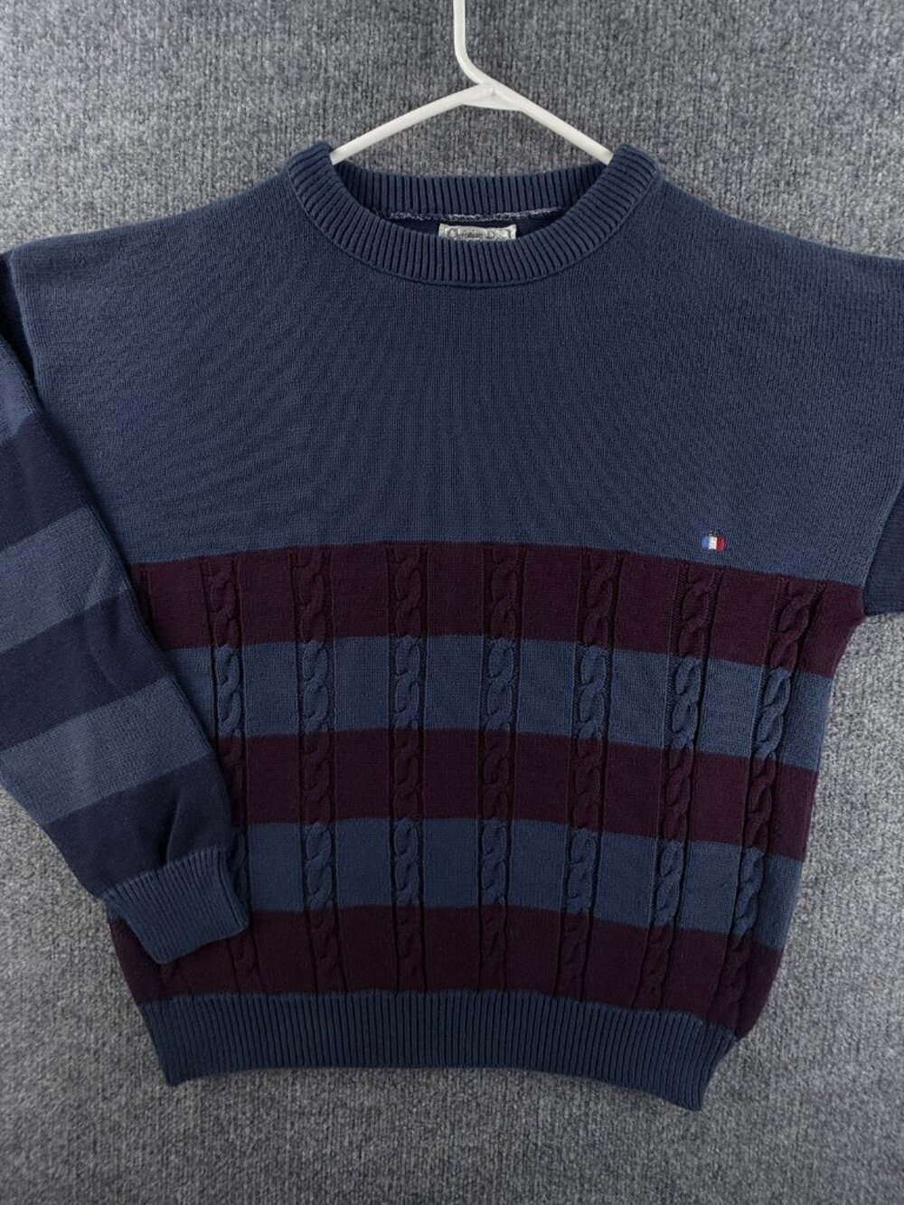 VTG Christian Dior Cable Knit USA Logo Pullover Striped Blue Large Sweater Men